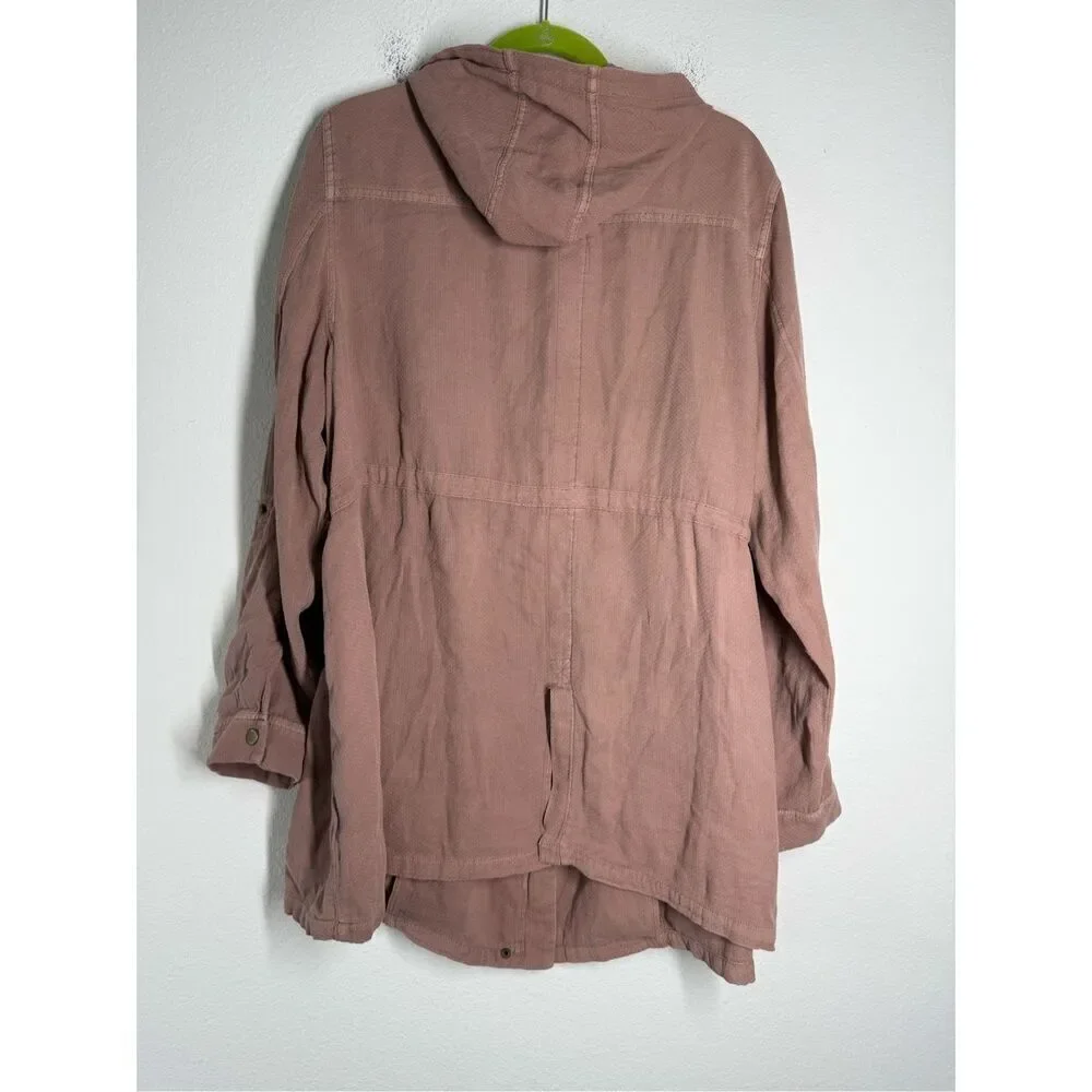 Torrid Women’s Twill Anorak Blush Pink Hooded Full Zip Jacket Size 2 pockets